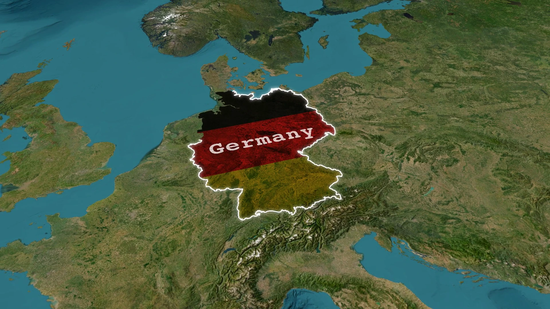 L’Allemagne apparaît avec un contour blanc, son drapeau national et son nom.